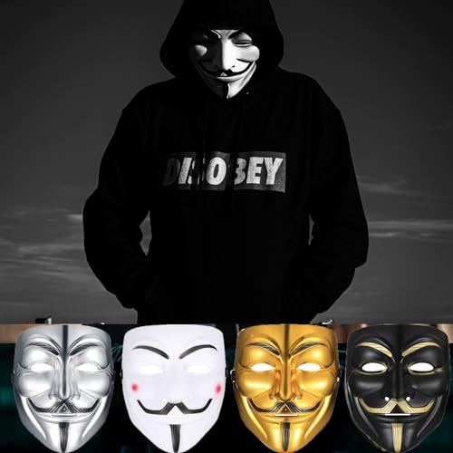Gxlaihly Máscara de Hacker,4 Piezas Mascara V de Vendetta,Máscaras Anonymous de Halloween,Máscara de Guy Fawkes,Halloween Cosplay Accesorios Fiesta Props