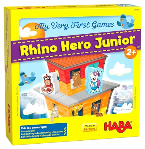 HABA 306193 My Very First Games – Rhino Hero Junior - Un juego cooperativo de juego y apilamiento para mayores de 2 años (fabricado en Alemania)