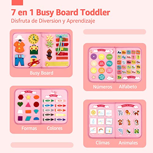 hahaland Busy Board Juguetes Niños 2 3 4 Años - 5 Capas Juguetes Montessori 2 Años Tablero Sensorial de Actividades Juego de Educación Temprana para Niñas 2 3 4 Años