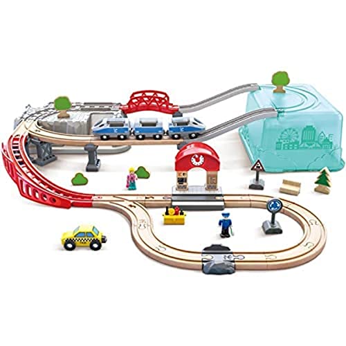 Hape City Railway and Train Bucket Set de Juguete con grúa magnética para Trenes, Camiones y Carga para niños de 3 años en adelante, Multicolor
