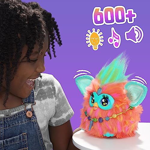 Hasbro Furby Juguete Interactivo de Color Coral Activado por Voz, para niños a Partir de 6 años, 15 Accesorios de Moda, Juguetes animatrónicos de Peluche - Version Española