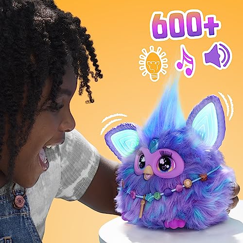 Hasbro Furby Juguete Interactivo de Color Lila Activado por Voz, para niños a Partir de 6 años, 15 Accesorios de Moda, Juguetes animatrónicos de Peluche - Version Española