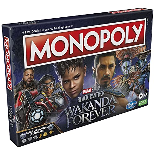 Hasbro Gaming Monopoly - Edición Marvel Studios Black Panther: Wakanda Forever - Juego de Mesa para familias, niños y niñas, A Partir de 8 años, 2 a 6 Jugadores