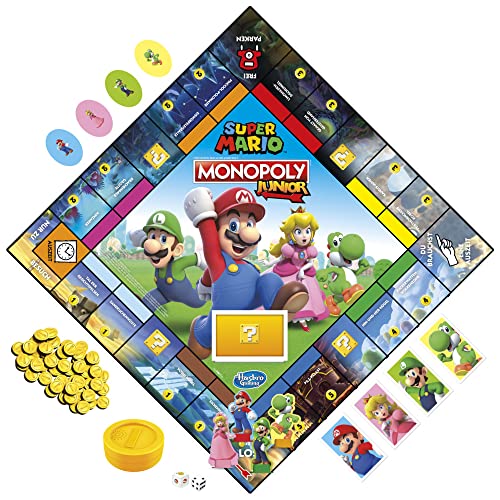 Hasbro Juego de mesa Monopoly Junior Super Mario Edition para mayores de 5 años Juega en The Mushroom Kingdom como Mario, Peach, Yoshi o Luigi, Multi (versión para Alemania)