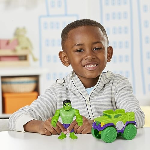 Hasbro - Marvel Spidey and His Amazing Friends - Figura de Hulk y Camión Demoledor - para niños de 3 años en adelante
