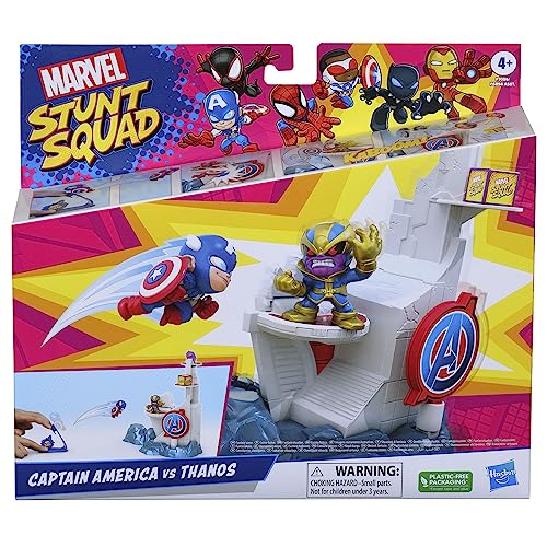 Hasbro Marvel Stunt Squad Set de Juego Tower Smash con Capitán América vs. Thanos Figuras de Acción de 3,5 cm