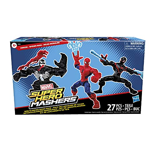 Hasbro Marvel Super Hero Mashers Web-Slinging Mash Pack, 24 piezas construibles y 3 accesorios para crear 3 figuras, para niños a partir de 4 años, Exclusivo en Amazon