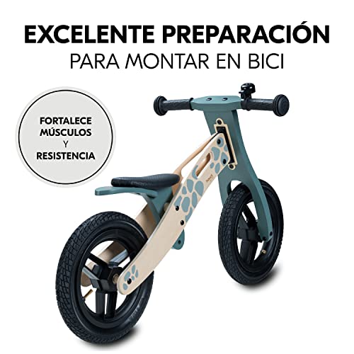 hauck Bicicleta sin Pedales, Bici Madera Certificada FSC®, Correpasillos Bebe a partir de 18 Meses, Sillín Ajustable, Ruedas Neumáticas 12 Pulgadas, Timbre