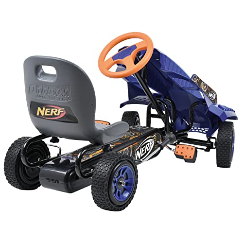 Hauck Go Kart NERF Striker, a partir de 4 Años, Kart Pedales, hasta 50 kg, Neumáticos de 7,5 Pulgadas, Coches Pedales Niños, Freno de Mano para Ruedas Traseras, Asiento Regulable, Azul/Naranja