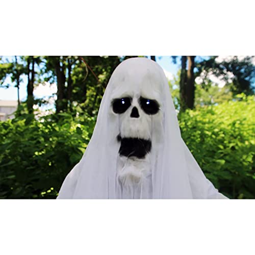 Haunted Hill Farm Reaper animatronic de tamaño natural, decoración de Halloween interior/exterior, ojos blancos intermitentes, poseable, funciona con pilas, HHGHST-2FLS