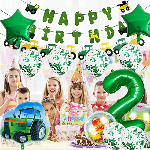 HCRXVV Juego de globos para 2 cumpleaños para niño, diseño de tractor, color verde, 32 pulgadas, 12 unidades