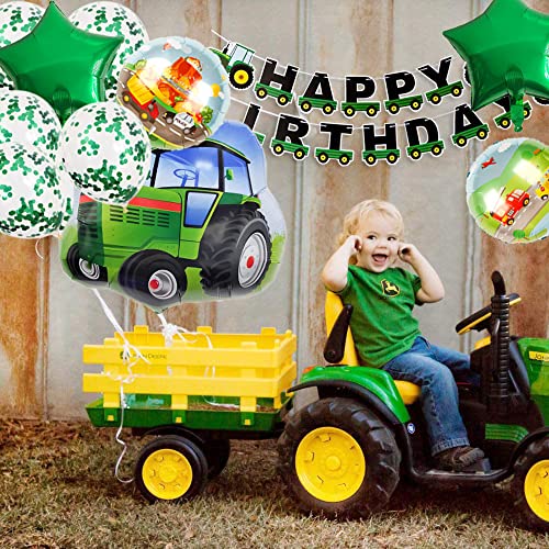 HCRXVV Juego de globos para 2 cumpleaños para niño, diseño de tractor, color verde, 32 pulgadas, 12 unidades
