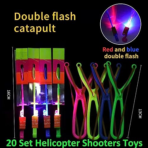 Helicóptero Vuelo Juguete, 20 Piezas LED Lanzador de Cohetes para Niños Noche Volando Juguete, Juguete De Tirachinas Juguete de Luminosos, Niños y Adultos para Actividades y Juegos al Aire Libre