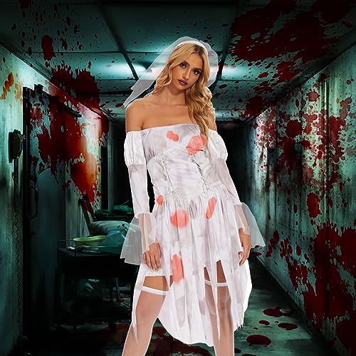 Herenear Vestido de Novia Zombie Fantasma, Disfraz de Novia Zombie para Mujer, Halloween Horror Zombie Vestido de Novia, Traje de Disfraces de Novia para Halloween Cosplay (XL)