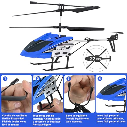 Hereneer Helicóptero Teledirigidos, Mini Helicóptero RC, Helicóptero RC de Juguete con LED, Helicóptero RC con Función Hover, Juguete de Regalo para Niños Niñas Adultos (Azul)