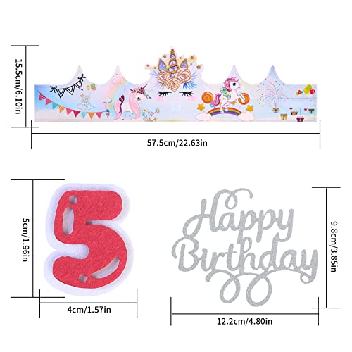 HexinYigjly Corona de Cumpleaños de Unicornio, Corona de Sombrero Cumpleaños de Fiesta Infantil de Tela con Números Reemplazables 0-9, para Fiestas de Cumpleaños, Niños Y Niñas-caricatura rosa