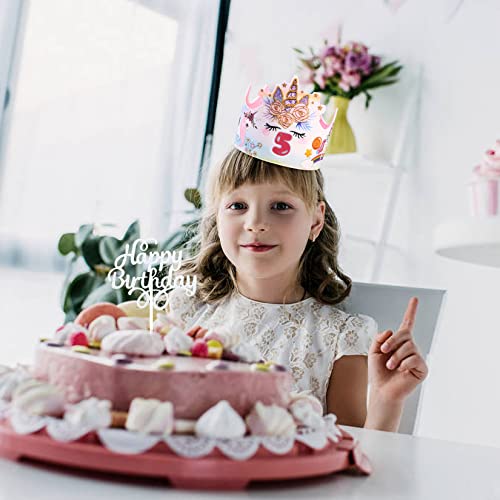HexinYigjly Corona de Cumpleaños de Unicornio, Corona de Sombrero Cumpleaños de Fiesta Infantil de Tela con Números Reemplazables 0-9, para Fiestas de Cumpleaños, Niños Y Niñas-caricatura rosa