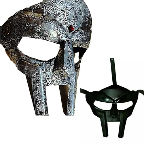 HISTORIC HANDICRAFT Máscara facial de Gladiador medieval MF Doom Forjado a mano SCA LARP Mad-Villian Juego de rol, máscara vikinga plateada acabado antiguo