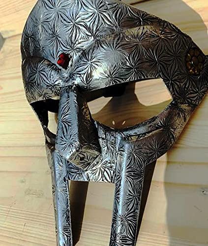 HISTORIC HANDICRAFT Máscara facial de Gladiador medieval MF Doom Forjado a mano SCA LARP Mad-Villian Juego de rol, máscara vikinga plateada acabado antiguo
