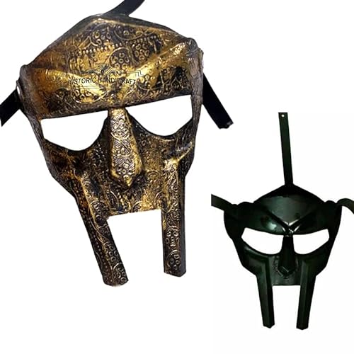 HISTORIC HANDICRAFT MF Doom - Máscara de gladiador de latón antiguo medieval forjada a mano para juegos de rol, película vikinga SCA LARP