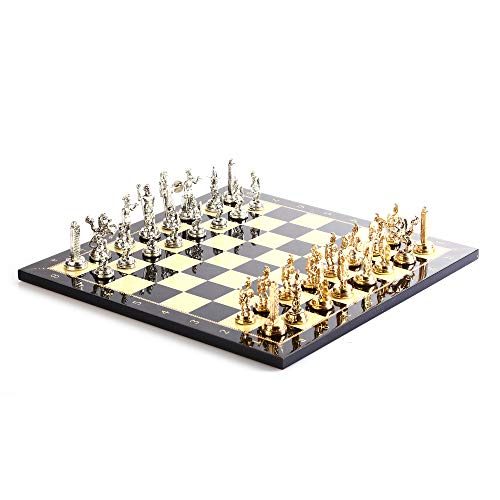 Historical Rome Figures Metal Chess Set para adultos, piezas hechas a mano y nogal Patterned Wood Chess Board Kıng 2.8 inc