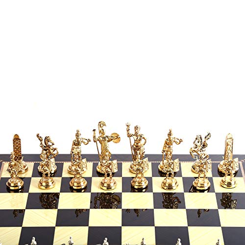 Historical Rome Figures Metal Chess Set para adultos, piezas hechas a mano y nogal Patterned Wood Chess Board Kıng 2.8 inc