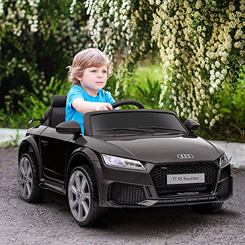 HOMCOM Audi TT Eléctrico Infantil Coche Juguete Niño 3 Años+ con Mando a Distancia con Música y Luces Modos de Aprendizaje Batería 12V Doble Apertura de Puerta 102x60x44 cm Negro