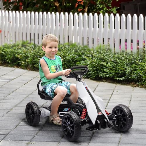 HOMCOM Go Kart Coche Eléctrico para Niños de 3 a 8 Años Kart con Batería 12V Velocidad Ajustable 3-5km/h y Cinturón de Seguridad Carga 30 kg para Exterior 100x58x58,5 cm Blanco