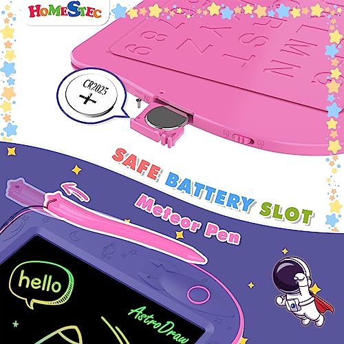 HOMESTEC AstroDraw Juguetes niñas 2 3 4 5 6 años, Tableta de Escritura LCD, Pizarra mágica Infantil, Tablero de Dibujo electrónico, Juegos educativos Regalo Bonitos para niña 2+ años (Púrpura/Rosa)