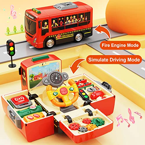 HONGTUO Juguetes de camión de bomberos con significado de enseñanza, juguete de conducción de volante de simulación, simula una escena de fuego de rescate, regalo para niños y niñas de 1 a 3 a 5 años