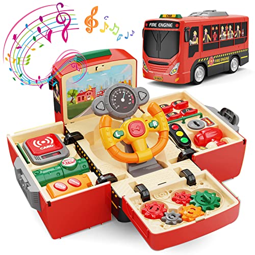 HONGTUO Juguetes de camión de bomberos con significado de enseñanza, juguete de conducción de volante de simulación, simula una escena de fuego de rescate, regalo para niños y niñas de 1 a 3 a 5 años