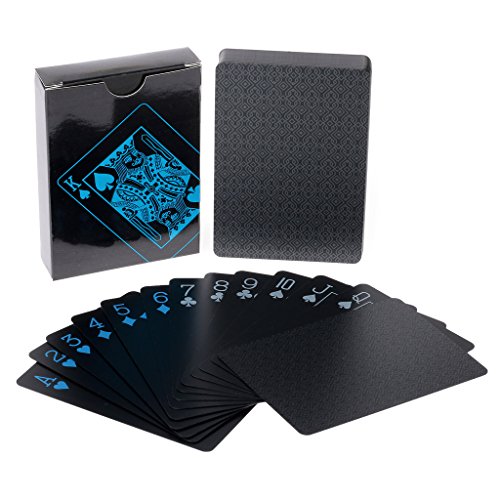 hopewey 2 x Naipes Negro Tarjetas Impermeables del póker Naipes plásticos del PVC Naipes Profesionales Superiores para el póker de Tejas Holdem - 1 Oro y 1 Negro