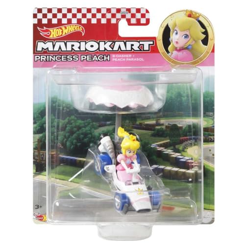 Hot Wheels Die-Cast Mario Kart Princess Peach in B-Dasher Kart with Peach Parasol Glider