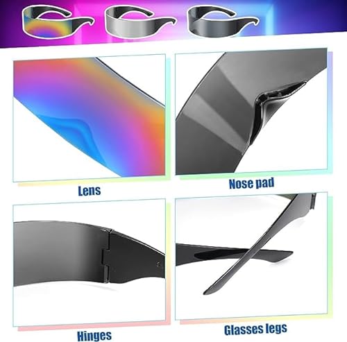 HPiano Gafas de sol futuristas, gafas futuristas de plata 3 pcs gafas plateadas de rave rápidas, gafas divertidas, gafas espaciales, juego de gafas alienígenas para juego de rol, gafas