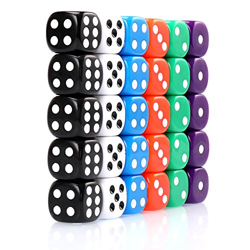 H&S Dados de 6 Caras para Juegos de Mesa - Set de 30x Dados de Colores para cubiletes de parchís Casino Juego del mentiroso - con Bordes Redondeados