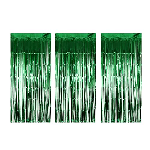 HTUK,Cortinas metálicas de oropel con flecos de papel de aluminio, decoración de puerta y ventana, 2.44 metros, telón de fondo de puerta, paquete de 1 y paquete de 3 unidades (verde,3X)