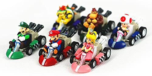HUAWELL Supe Mari Bs Kart - Coches de tracción para motocicleta, Luigi Yoshi, Sapo, Princesa, Melocotón, Burro, Kong, 2.5 pulgadas para niños + regalo (6 piezas)