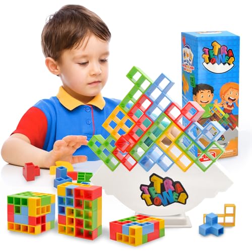 Hukermoon Tetra Tower Balance Blocks, 32 PCS Juego Apilables de Equilibrio Tetris Tower Blocks Juguetes Montessori Tetris Balance Game, Bloques de Tetris Regalos para Niños y Niñas