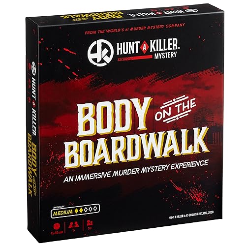 Hunt A Killer,Body On The Boardwalk, juego de misterio de asesinato inmersivo, cita nocturna o con familiares y amigos como detectives para la noche de juegos, a partir de 14 años