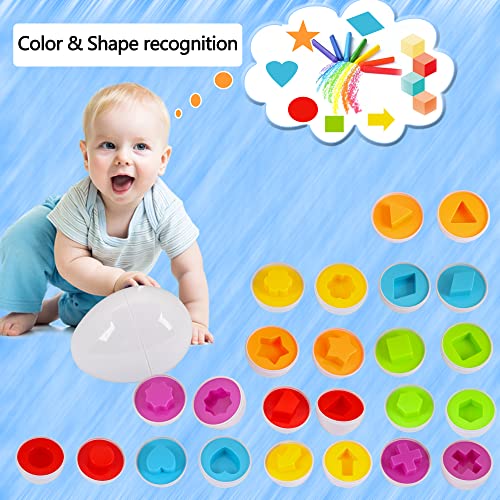 HVDHYY Juguete de Plástica de Pascua Huevos 12piezas Montessori Niños Juego de Reconocimiento de Color y Forma Clasificación Puzzle Rompecabezas de Huevo
