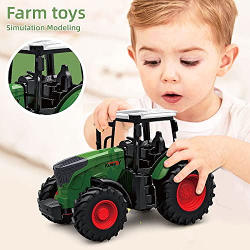 Hyrenee Juego de tractor de granja juguete conjunto tractor con remolques basculantes camiones vehículos granjero vaca para niños 3 4 5 6 años hacia arriba