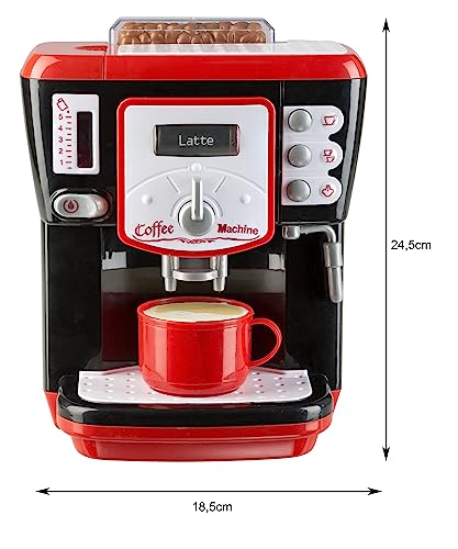Idena 40234 - Máquina de café de Juguete con Efectos de Sonido y luz, Aparato de Cocina para niños con Diferentes Funciones