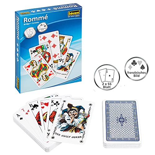 Idena 6250080 - Cartas de juego para rummy, canasta y bridge, 2 x 55 cartas, mano francesa, para tardes de juegos variados
