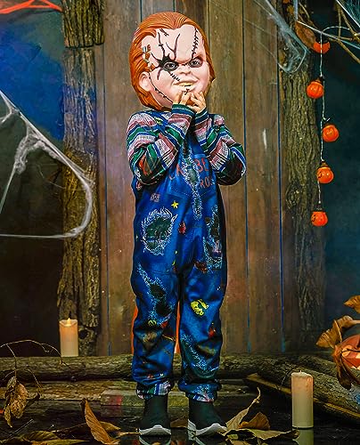 IKALI Disfraz de muñeca asesina de Halloween para niños, disfraz de Chucky Fancy Dress Up, disfraz con máscara, 8-10 años
