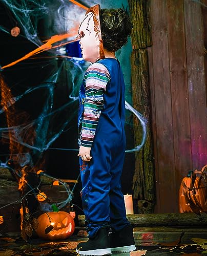 IKALI Disfraz de muñeca asesina de Halloween para niños, disfraz de Chucky Fancy Dress Up, disfraz con máscara, 8-10 años