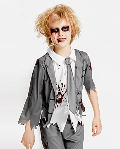 IKALI Zombie Disfraz escolar para niños Halloween Vestido de fiesta temático para estudiantes de terror Vestido de juego de rol para niños 3 piezas