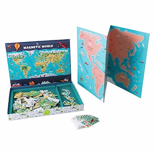 Imaginarium - Juego Mapa del mundo magnético gigante - Mapamundi con 85 imanes - Juego de 52 cartas con informacion - Juguete educativo para niños y niñas - ilustrado