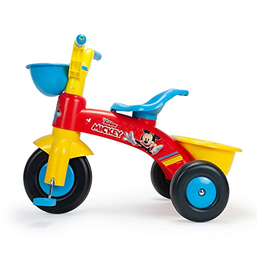 INJUSA - Triciclo Baby Trico MAX Mickey Mouse, Licenciado, con Cesta Delantera y Cubeta Trasera Portaobjetos, Recomendado para Niños de 1 a 3 Años
