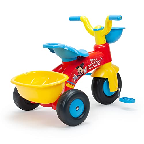 INJUSA - Triciclo Baby Trico MAX Mickey Mouse, Licenciado, con Cesta Delantera y Cubeta Trasera Portaobjetos, Recomendado para Niños de 1 a 3 Años