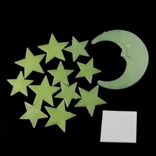 IQYU Lámina de monopatín con forma de onda oscura, pegatinas luminosas fluorescentes en color luna, estrellas, decoración del hogar, bicicleta (verde, talla única)